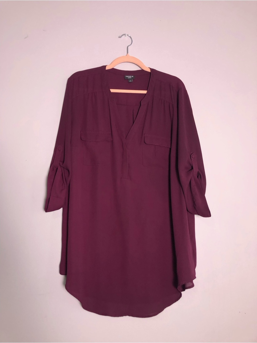 Torrid Burgundy V-Neck Roll-Tab Tunic